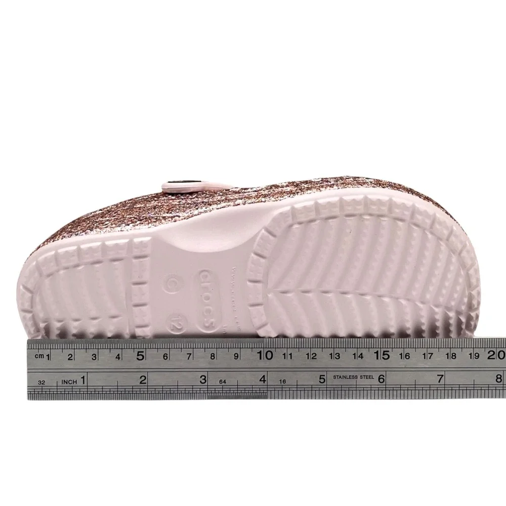 Crocs Little Girls Lined Clogs Size 12 Barely Pink Glitter Slip-on Cozy Warm